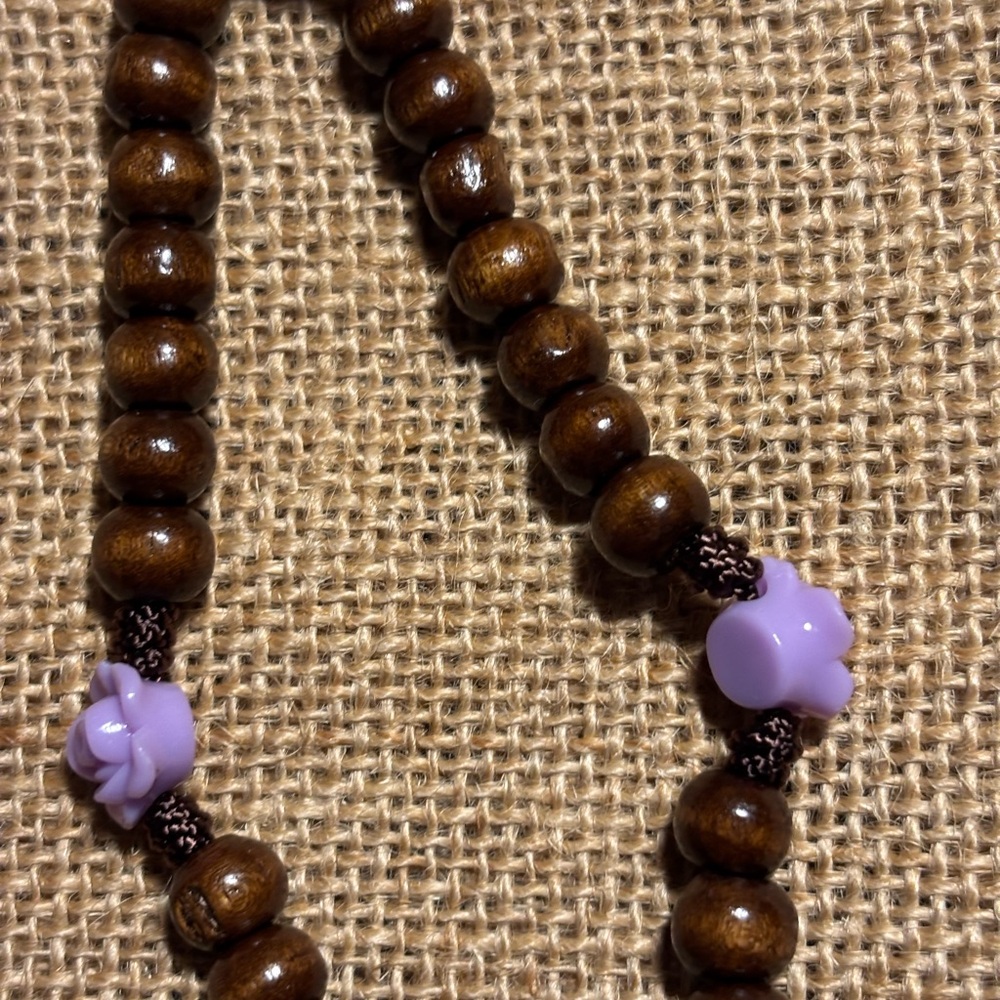 Brown 7-bead rosary of Saint Joseph Brown Necklace, Purple Accents. NWOT #004 - Picture 5 of 11